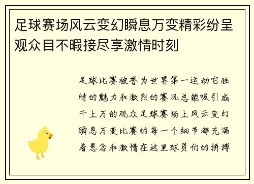 足球赛场风云变幻瞬息万变精彩纷呈观众目不暇接尽享激情时刻